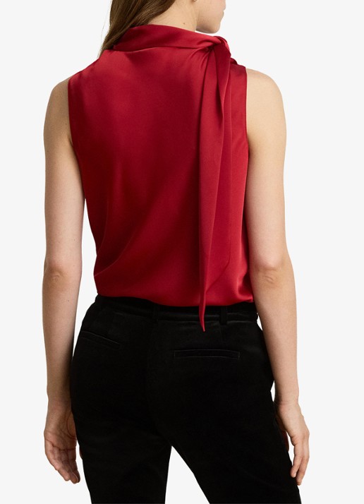 Ralph Lauren Top van satijn met sjaalkraag - achterkant 5 ralph red / rood