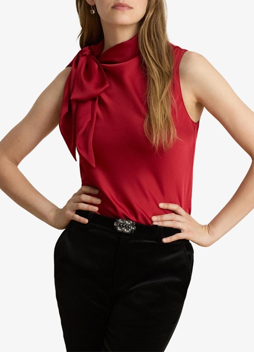 Ralph Lauren Top van satijn met sjaalkraag - detail 3 ralph red / rood