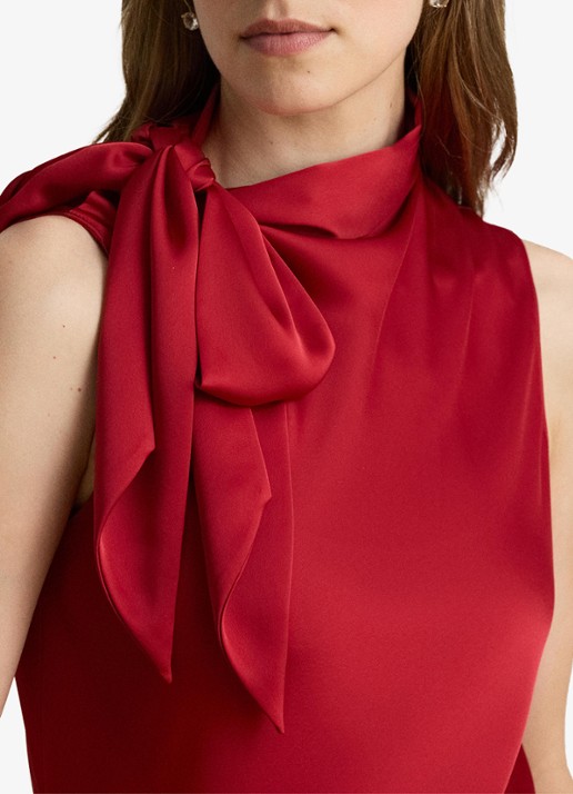 Ralph Lauren Top van satijn met sjaalkraag - detail 4 ralph red / rood