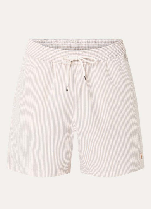 Ralph Lauren Traveler zwemshorts met streepprint en steekzakken - voorkant 3 coastal beige seersucker / beige