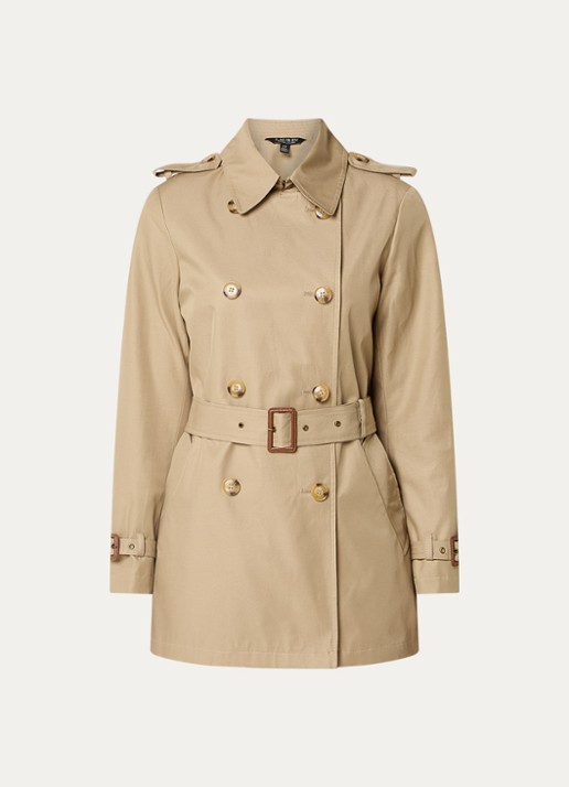 Ralph Lauren Trenchcoat met ceintuur en steekzakken  - voorkant 3 camel