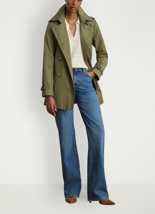Ralph Lauren Trenchcoat met ceintuur en steekzakken  - voorkant 3 light agave / groen