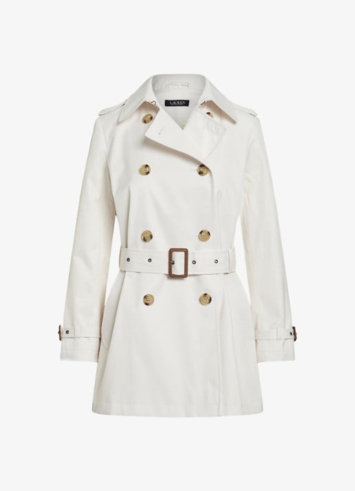 Ralph Lauren Trenchcoat met ceintuur en steekzakken  - voorkant mascarpone crème / crème