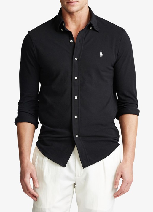 Ralph Lauren Vederlicht mesh overhemd - detail polo black / zwart