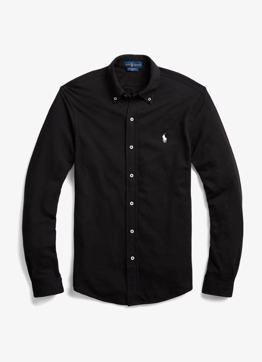 Ralph Lauren Vederlicht mesh overhemd - voorkant 5 polo black / zwart