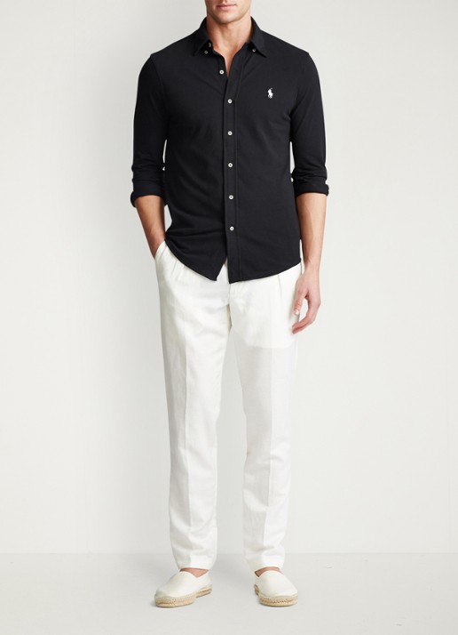 Ralph Lauren Vederlicht mesh overhemd - voorkant 6 polo black / zwart