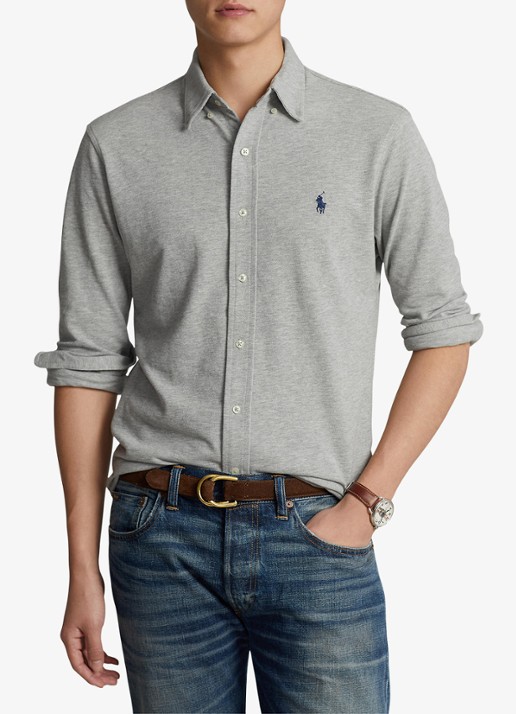 Ralph Lauren Vederlicht mesh overhemd - detail 4 andover heather / grijs
