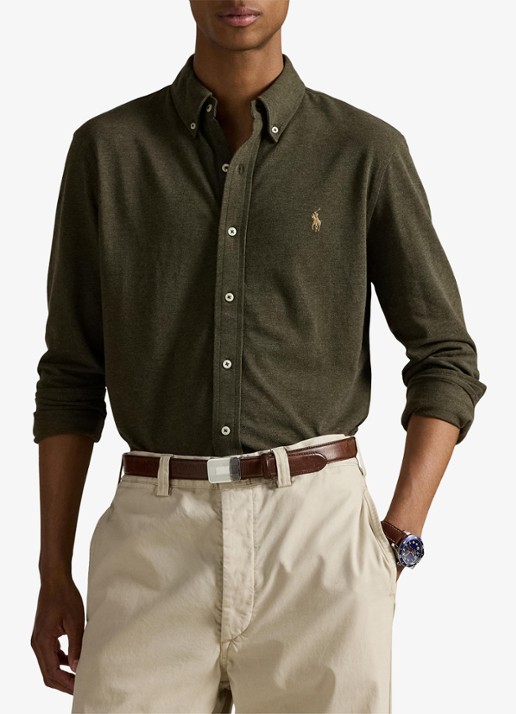 Ralph Lauren Vederlicht mesh overhemd - detail wilson olive heather / bruin