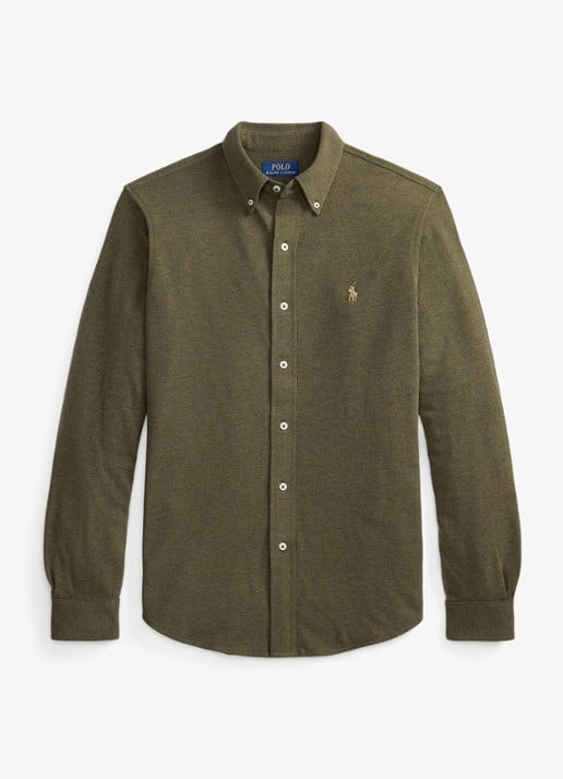 Ralph Lauren Vederlicht mesh overhemd - voorkant 4 wilson olive heather / bruin