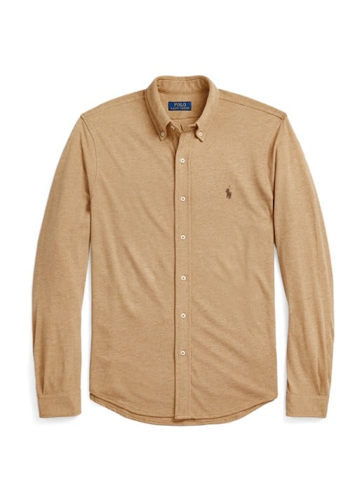 Ralph Lauren Vederlicht mesh overhemd - voorkant 3 classic camel heather / beige