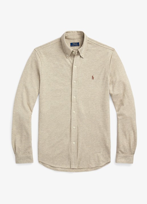 Ralph Lauren Vederlicht mesh overhemd - voorkant 2 tuscan beige heather / beige