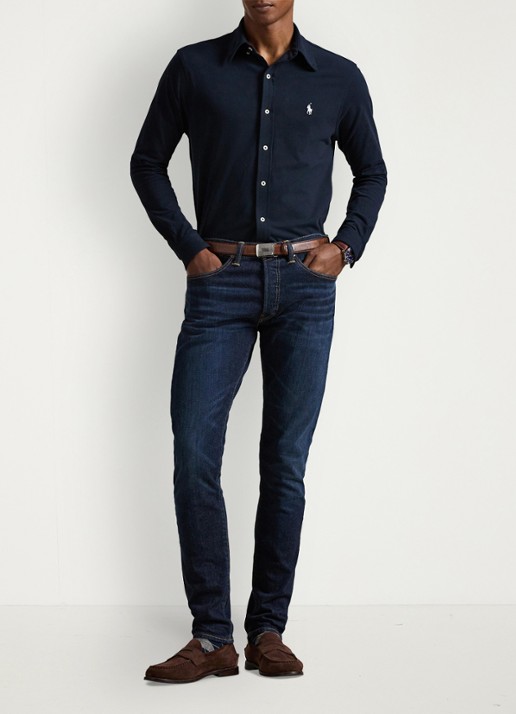 Ralph Lauren Vederlicht mesh overhemd - voorkant 4 aviator navy / donkerblauw