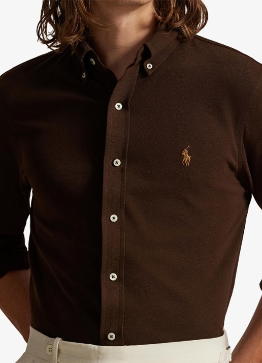 Ralph Lauren Vederlicht mesh overhemd - detail 2 dark beech / zwart