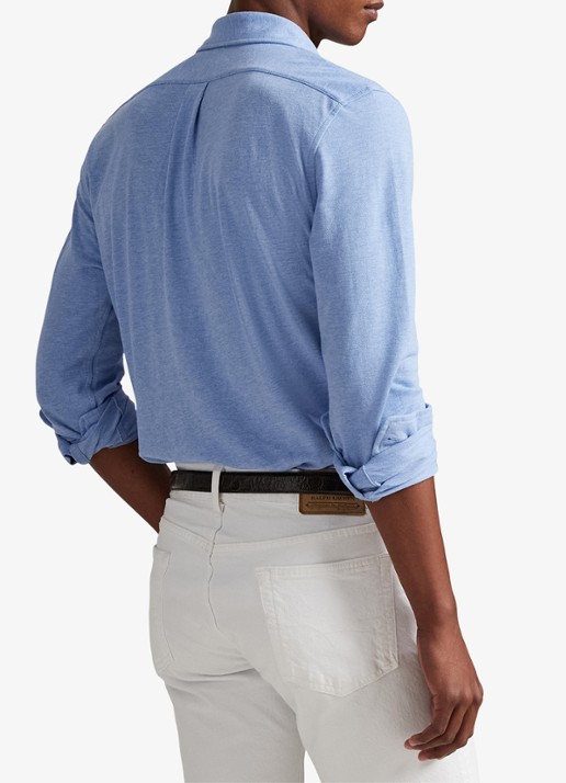 Ralph Lauren Vederlicht mesh overhemd - achterkant 7 isle heather / creme