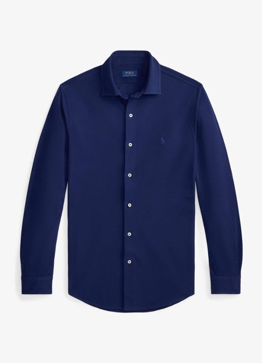 Ralph Lauren Vederlicht mesh overhemd - voorkant 2 dark cobalt / donkerblauw