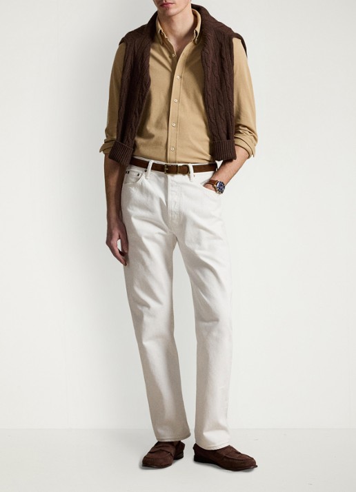 Ralph Lauren Vederlicht mesh overhemd - detail vintage khaki c8888-zy59