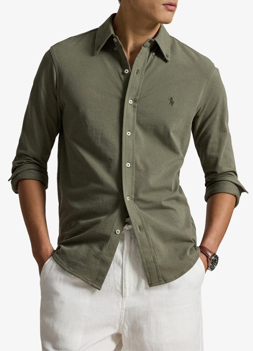 Ralph Lauren Vederlicht mesh overhemd - voorkant 5 cruise olive c0594-zy58
