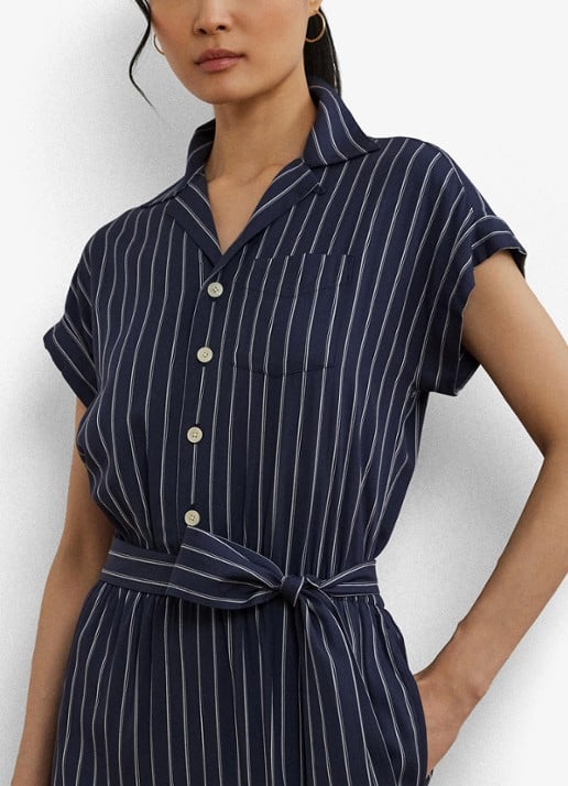 Ralph Lauren Wide fit jumpsuit met streepprint - detail 5 blauw