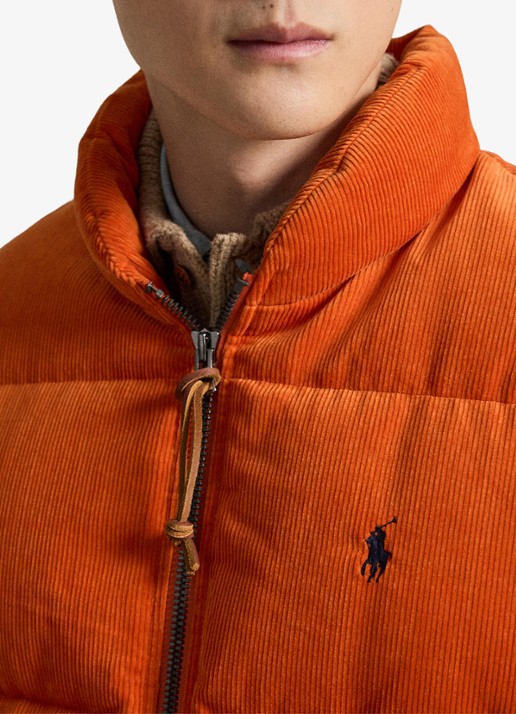 Ralph Lauren Wyoming pufferjack van corduroy met donsvulling - detail 4 college orange / oranje