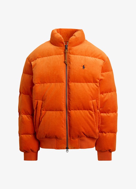 Ralph Lauren Wyoming pufferjack van corduroy met donsvulling - voorkant college orange / oranje