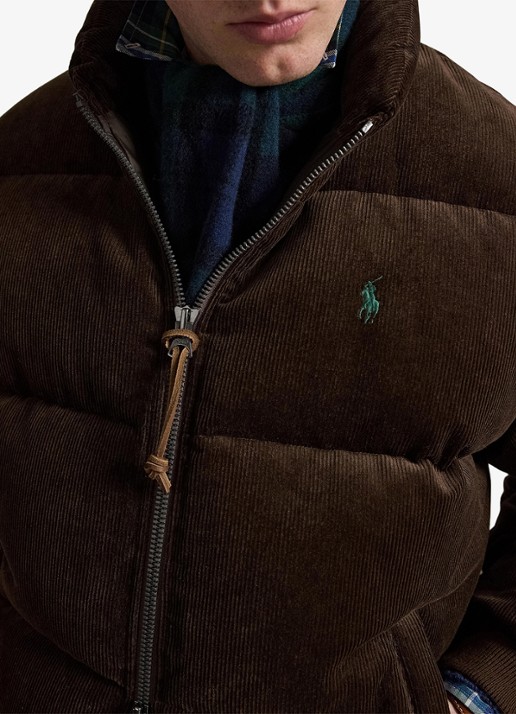 Ralph Lauren Wyoming pufferjack van corduroy met donsvulling - detail 2 dark beech / donkerbruin