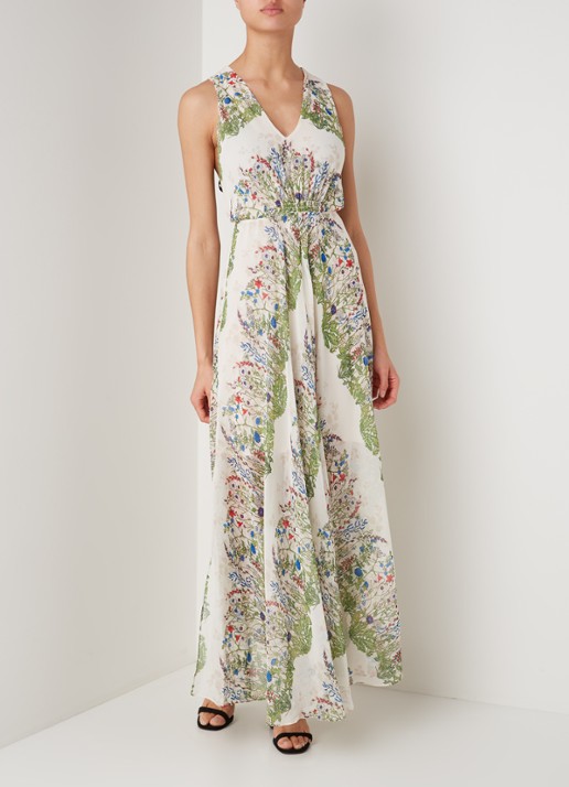 Rascalle maxi jurk met bloemenprint en V-hals - detail 3 ivoor