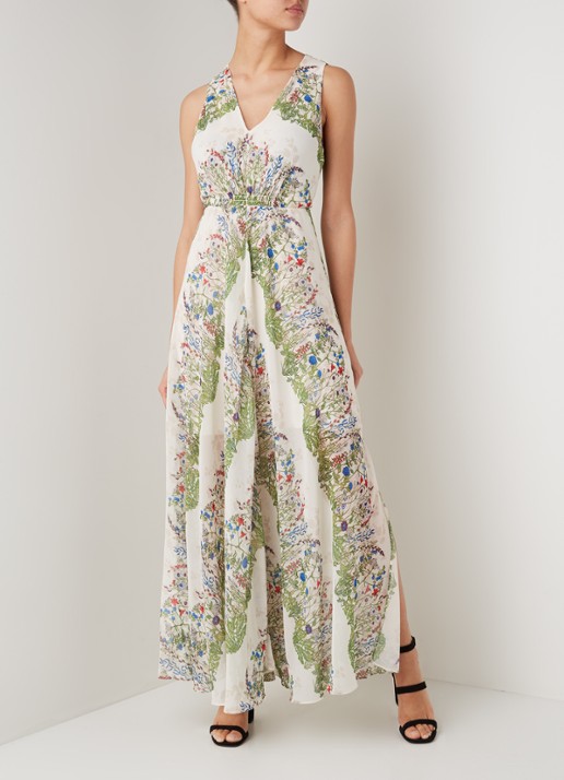 Rascalle maxi jurk met bloemenprint en V-hals - voorkant 2 ivoor