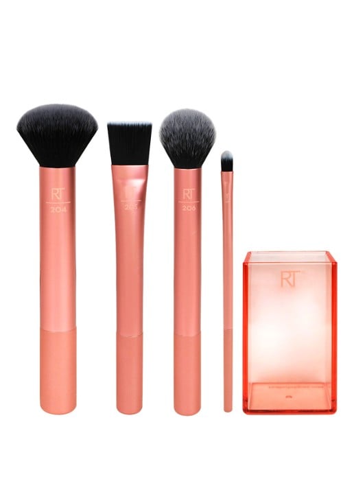 Real Techniques Flawless Base Set - make-up kwastenset - voorkant oranje