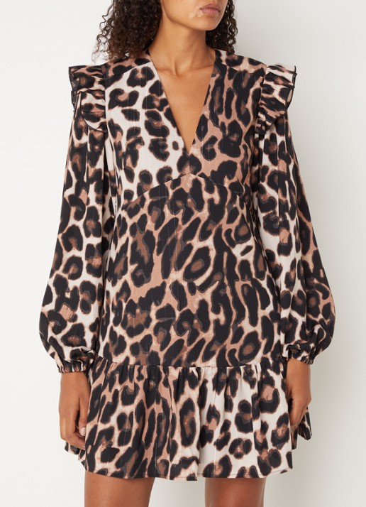 Refined Department Dolly mini jurk met volant en panterprint - detail 3 bruin