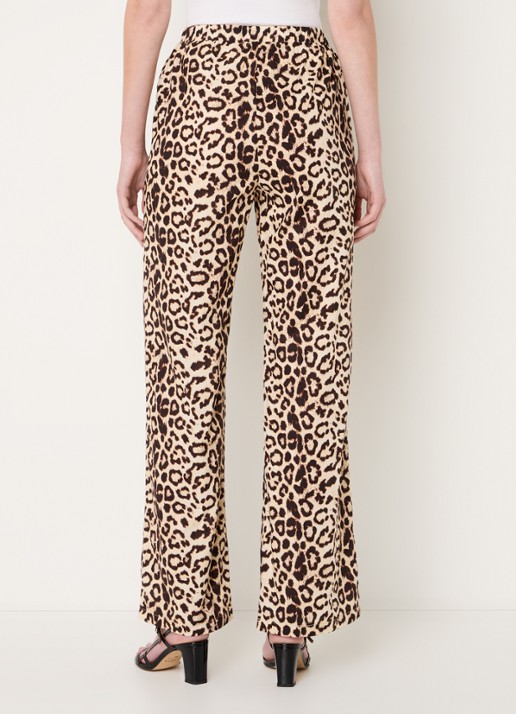 Refined Department High waist loose fit pantalon met panterprint en steekzakken - achterkant lichtbruin