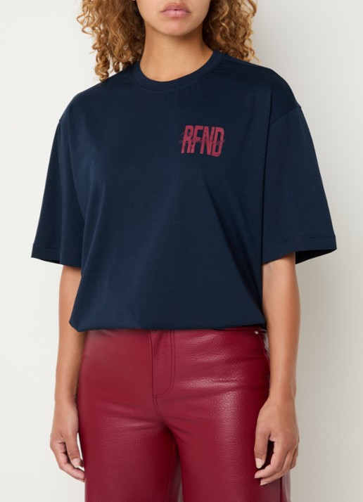 Refined Department Jordan T-shirt met logo- en backprint  - detail donkerblauw