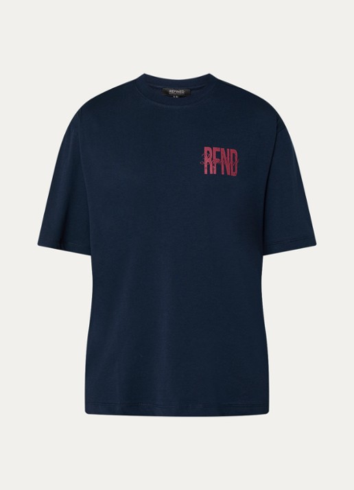 Refined Department Jordan T-shirt met logo- en backprint  - voorkant 2 donkerblauw