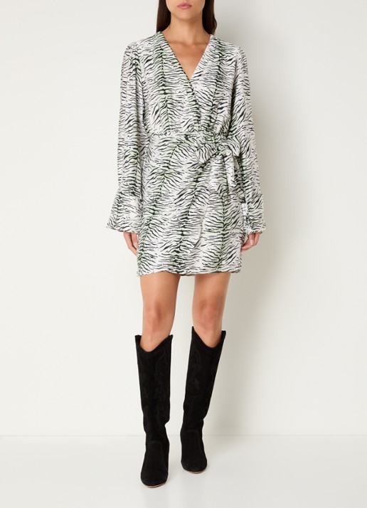 Refined Department Liselle mini wikkeljurk met zebraprint - voorkant 3 wit