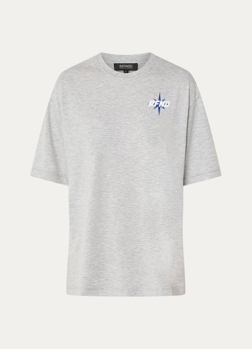 Refined Department Maggy oversized T-shirt met logo- en backprint - voorkant 2 grijsmele