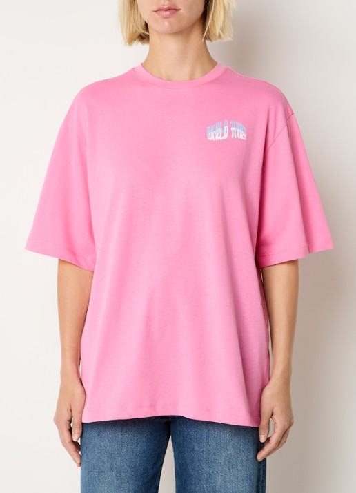 Refined Department Maggy oversized T-shirt met logo- en backprint - achterkant roze
