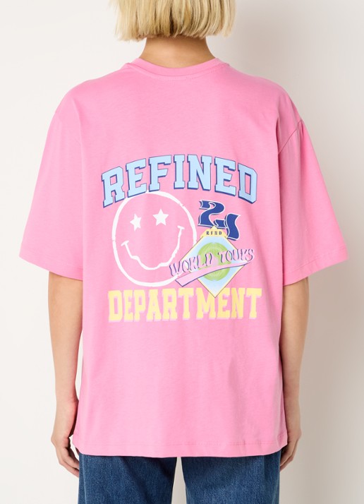 Refined Department Maggy oversized T-shirt met logo- en backprint - detail 2 roze