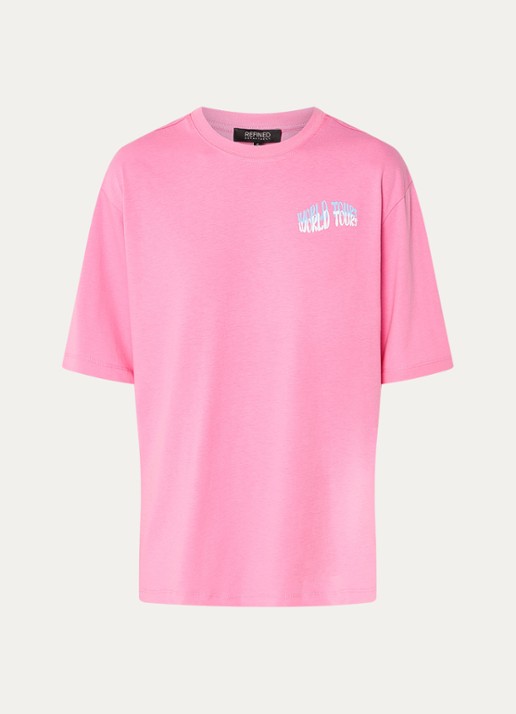 Refined Department Maggy oversized T-shirt met logo- en backprint - voorkant 3 roze