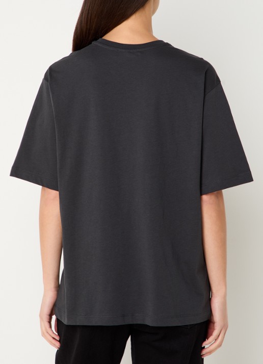 Refined Department Maggy oversized T-shirt met logoprint en strass - achterkant 4 zwart