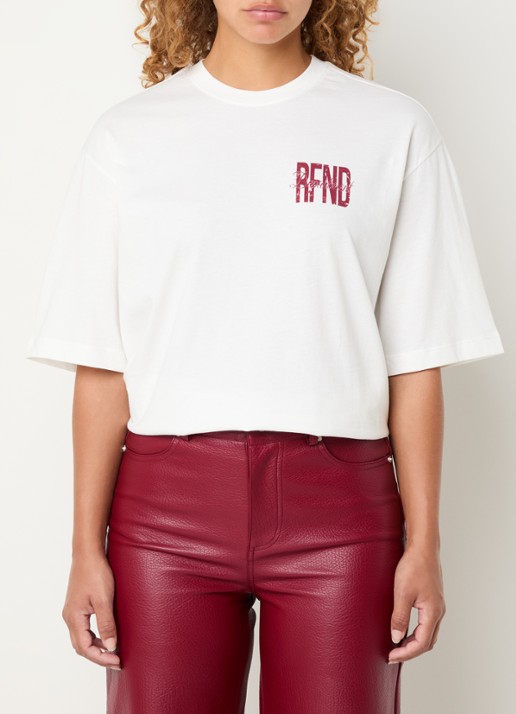 Refined Department Maggy T-shirt met logo- en backprint - achterkant 4 gebroken wit