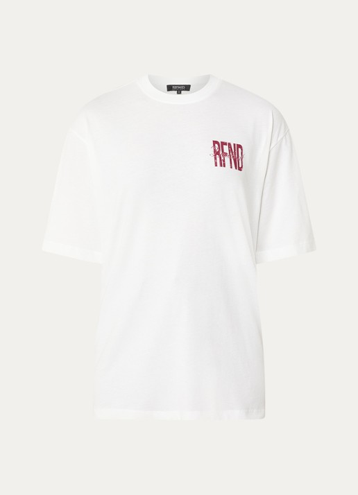 Refined Department Maggy T-shirt met logo- en backprint - voorkant 2 gebroken wit