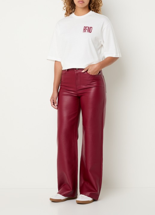 Refined Department Maggy T-shirt met logo- en backprint - voorkant 3 gebroken wit