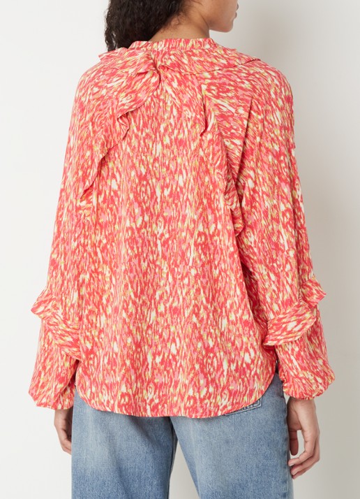 Refined Department Roma blouse met V-hals en ruches  - achterkant 2 koraalroze