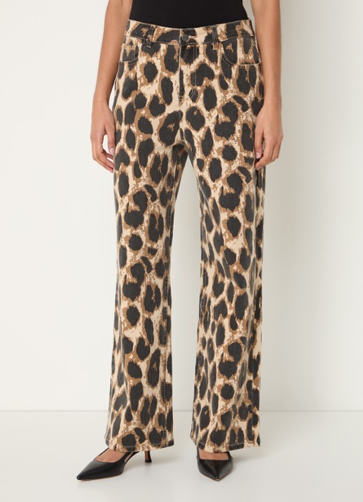 Refined Department Sunny high waist wide leg jeans met panterprint - detail 4 lichtbruin