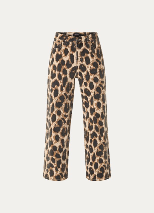 Refined Department Sunny high waist wide leg jeans met panterprint - voorkant lichtbruin