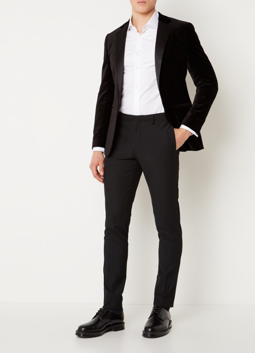 Reiss Ace regular fit colbert van fluweel met borstzak - voorkant zwart