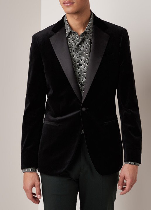 Reiss Ace slim fit colbert van fluweel met paspelzakken - detail 2 zwart