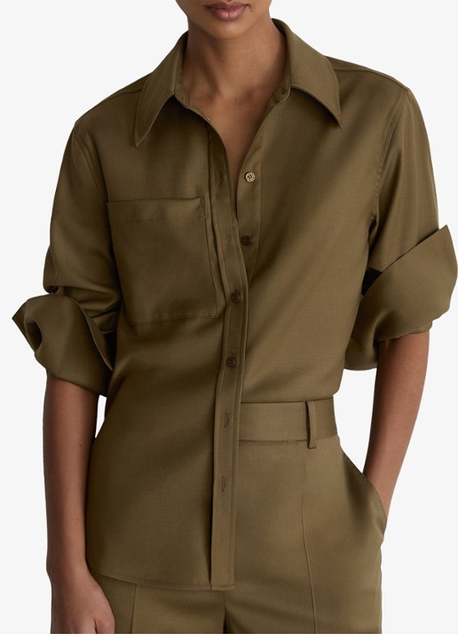 Reiss Adie blouse in wolblend - detail khaki