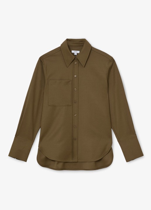 Reiss Adie blouse in wolblend - voorkant 6 khaki