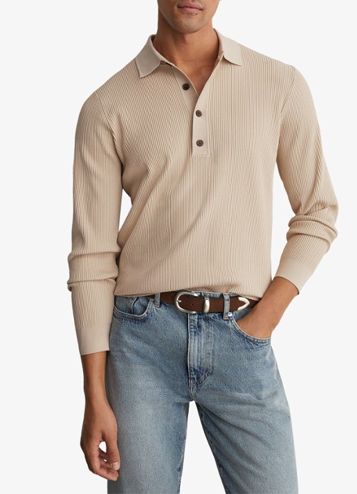Reiss Admiral regular fit polo met ribstructuur - detail 4 beige