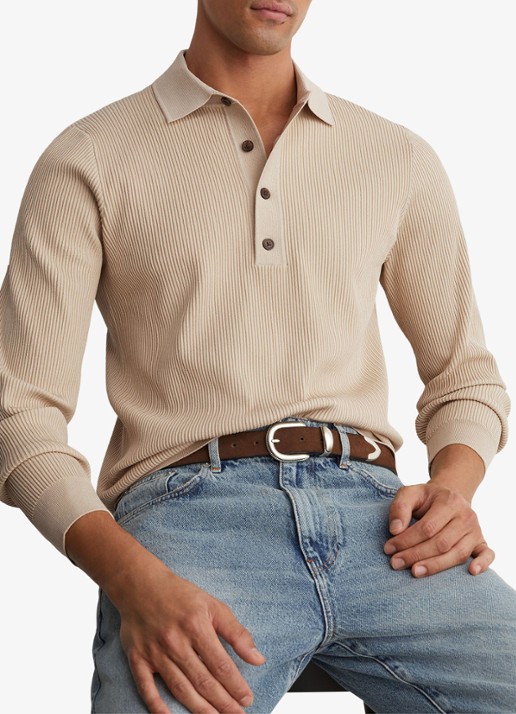 Reiss Admiral regular fit polo met ribstructuur - detail 5 beige